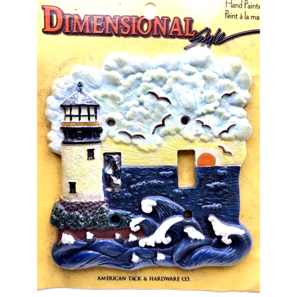 Handpainted Dimensional Lighthouse Double Switch Plate 5x5" NEWwh - Picture 1 of 6